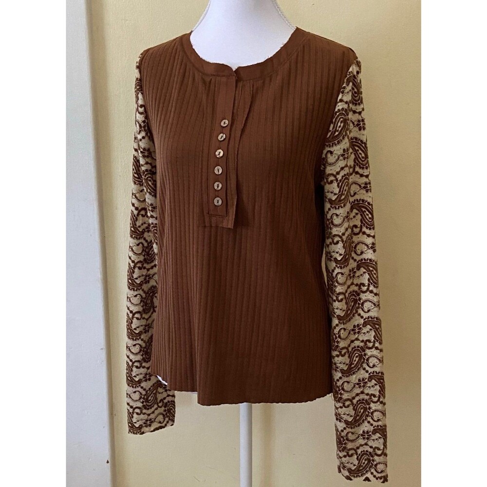 OLI & HALI TOP Oli and Hali shirt long sleeve tts NEW size large brown Henley LG